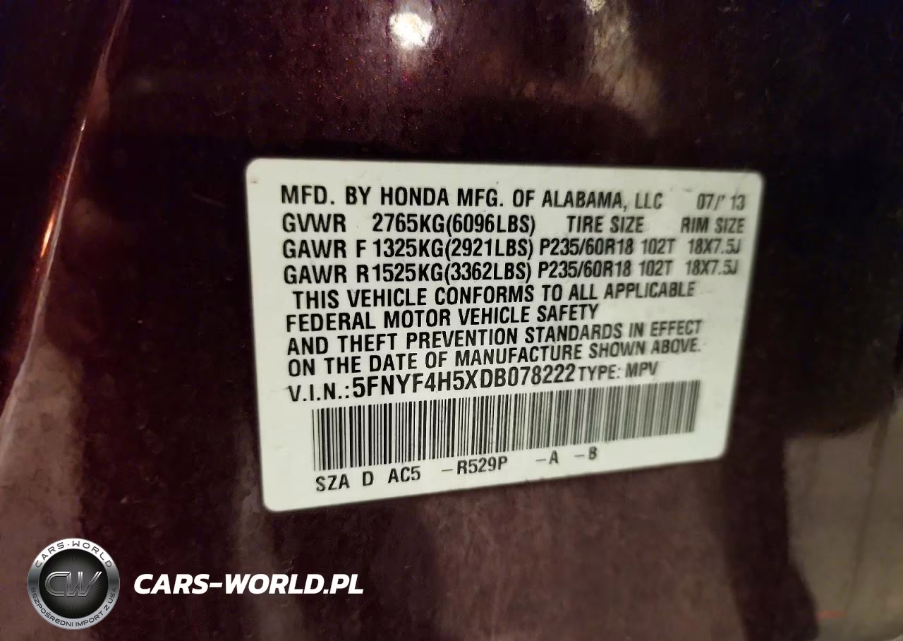2013 Honda Pilot Exl VIN:5FNYF4H5XDB078222 - 13