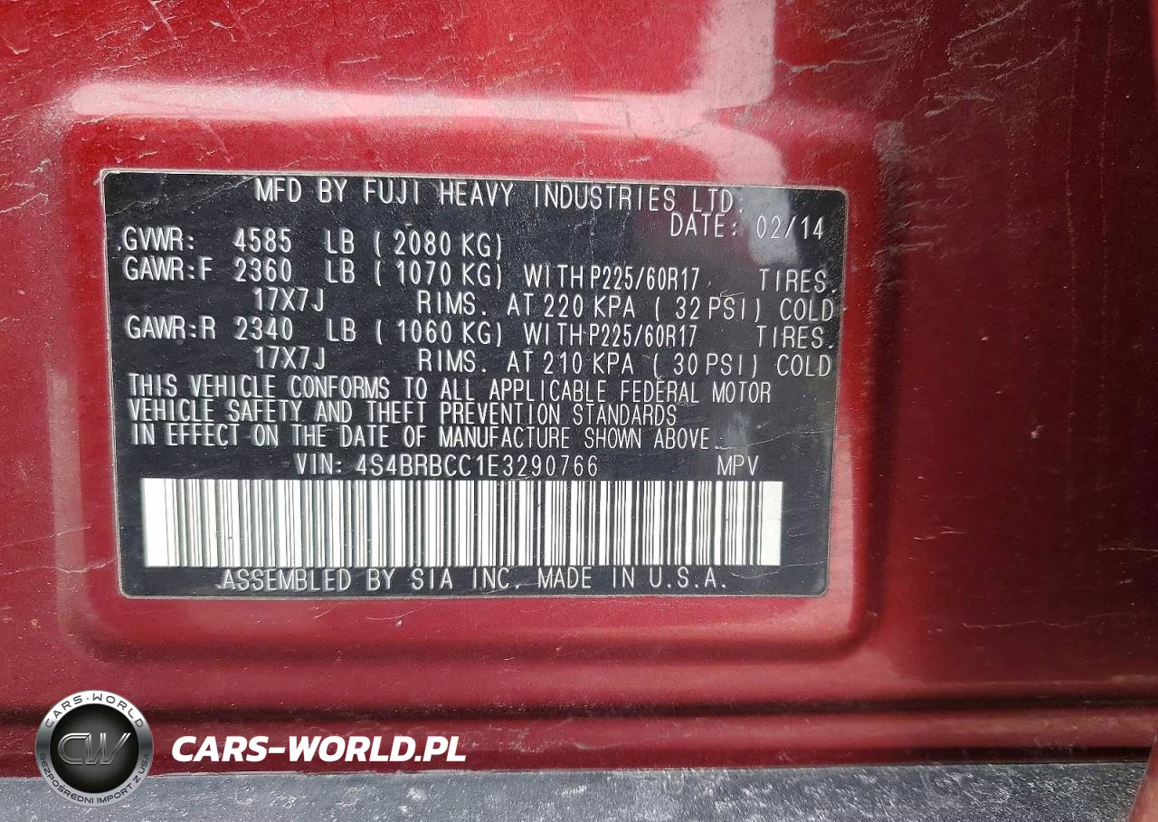 2014 Subaru Outback 2.5I Premium VIN:4S4BRBCC1E3290766 - 12