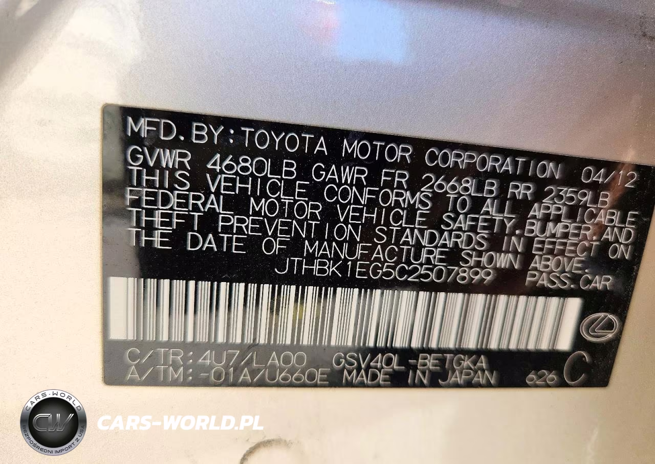 2012 Lexus Es 350 VIN:JTHBK1EG5C2507899 - 13