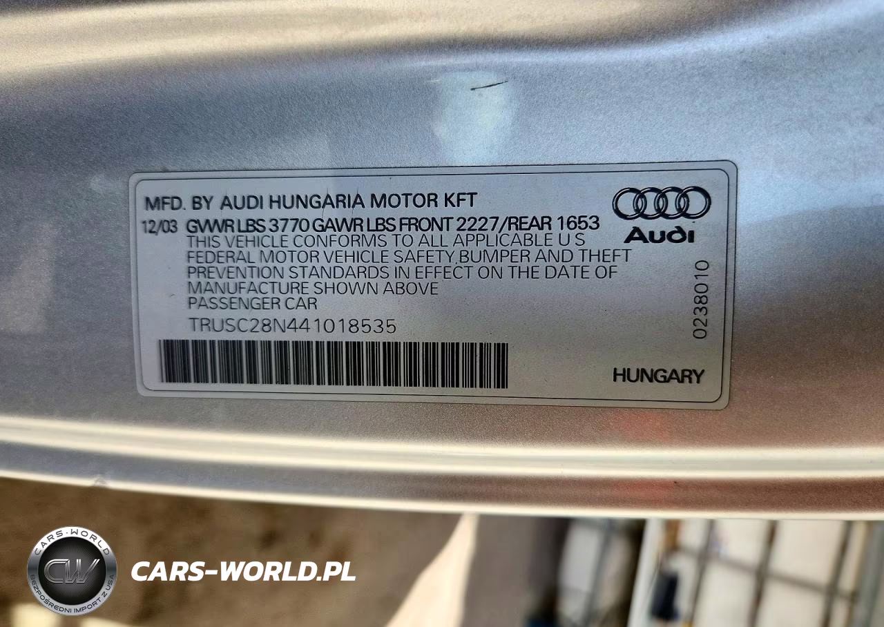 2004 Audi Tt VIN:TRUSC28N441018535 - 12
