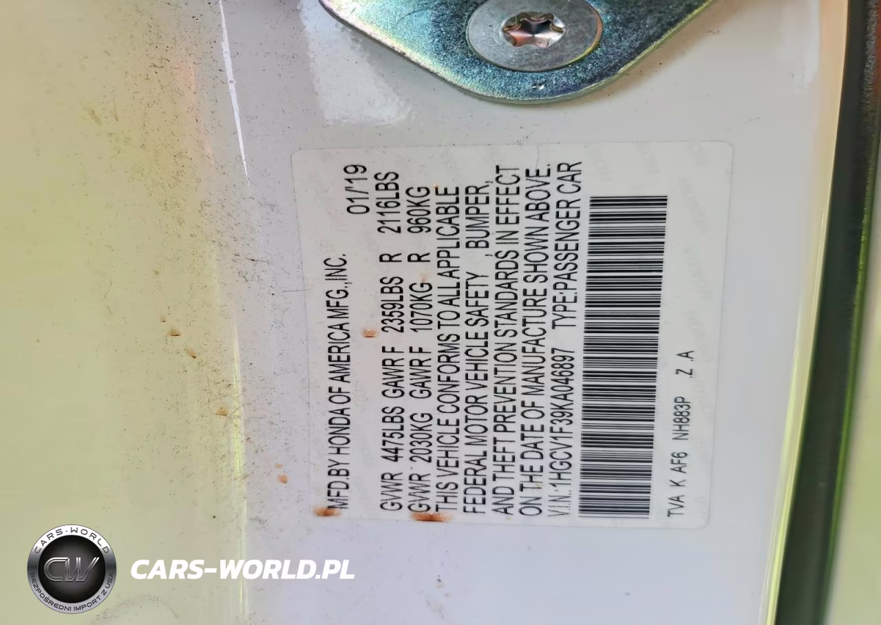 2019 Honda Accord Sport VIN:1HGCV1F39KA046897 - 12