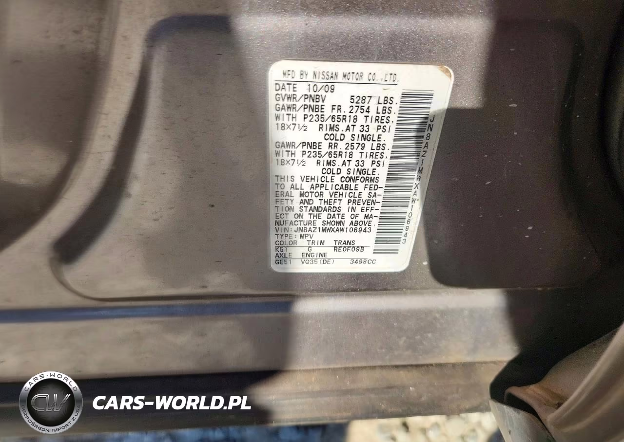 2010 Nissan Murano S VIN:JN8AZ1MWXAW106943 - 12