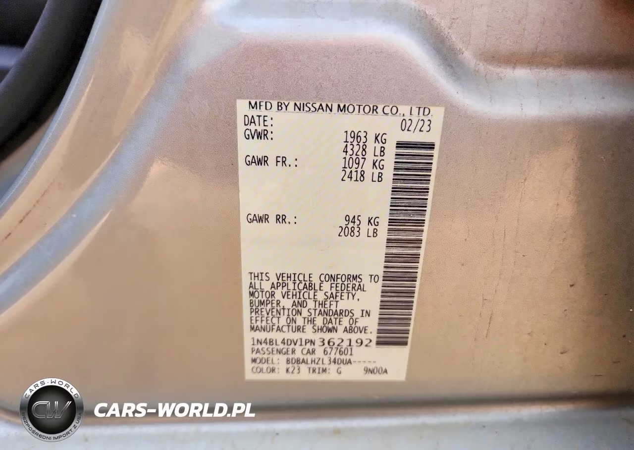 2023 Nissan Altima Sv VIN:1N4BL4DV1PN362192 - 13