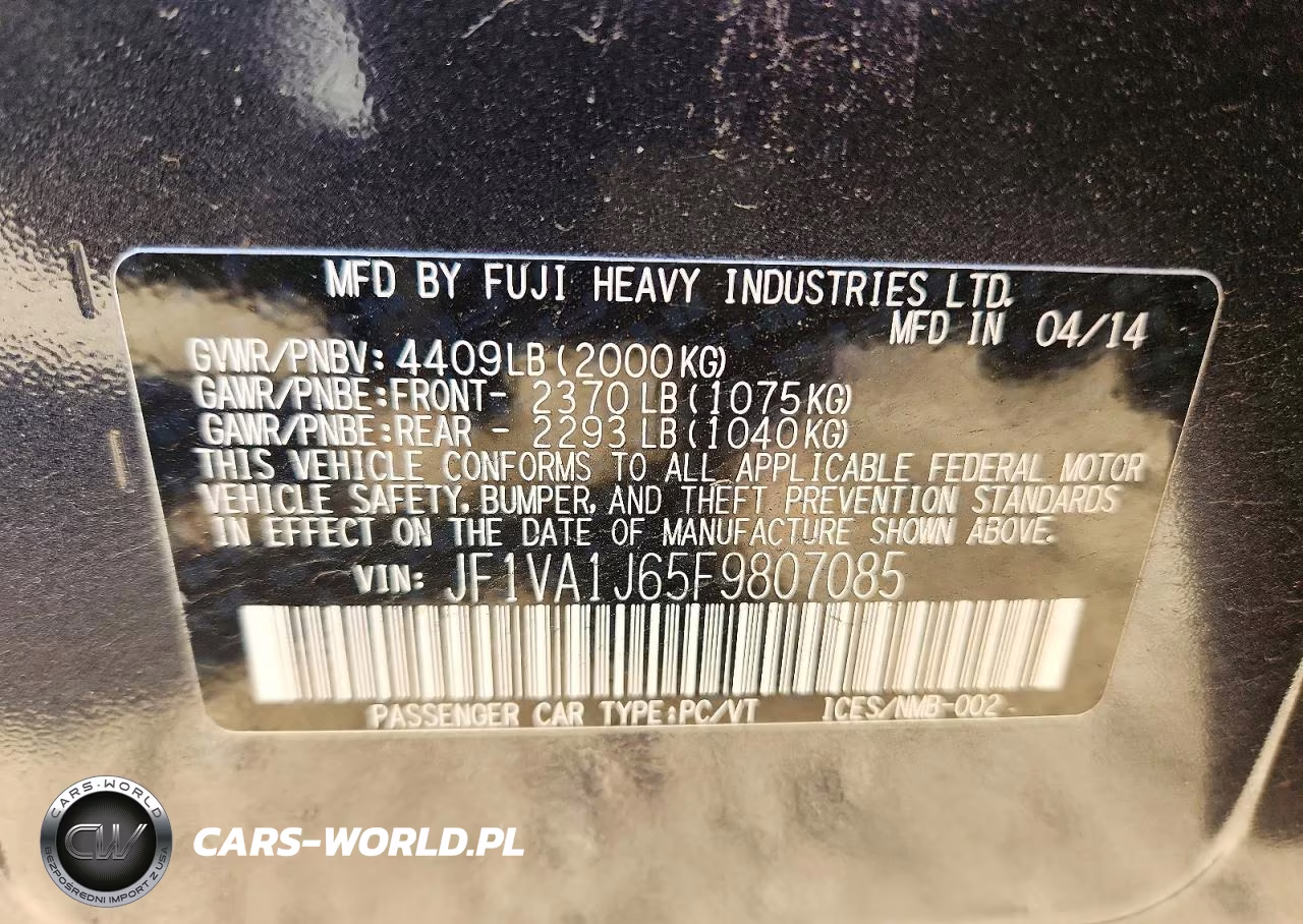 2015 Subaru Wrx Limited VIN:JF1VA1J65F9807085 - 12