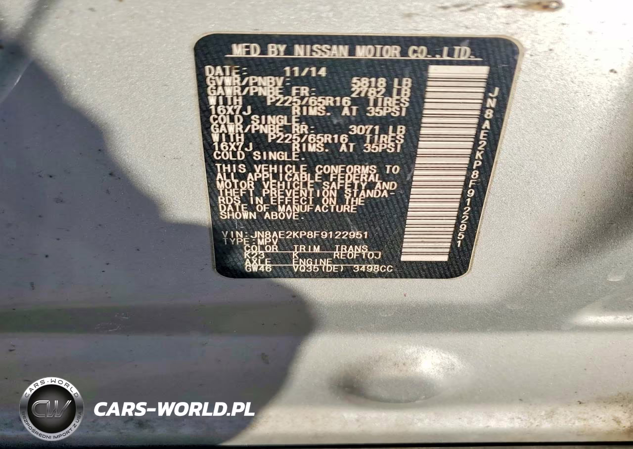 2015 Nissan Quest S VIN:JN8AE2KP8F9122951 - 13