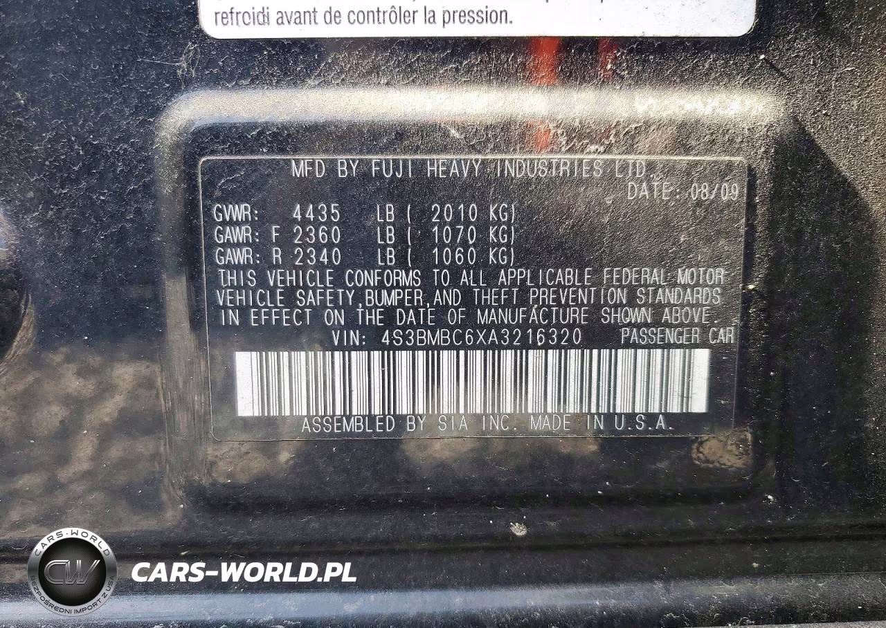 2010 Subaru Legacy 2.5I Premium VIN:4S3BMBC6XA3216320 - 12