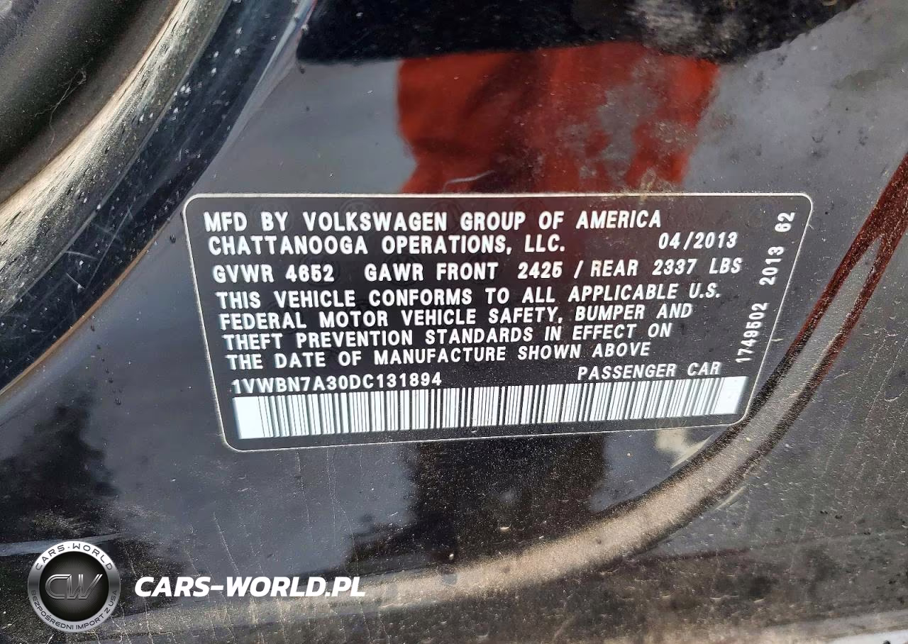 2013 Volkswagen Passat Se VIN:1VWBN7A30DC131894 - 13