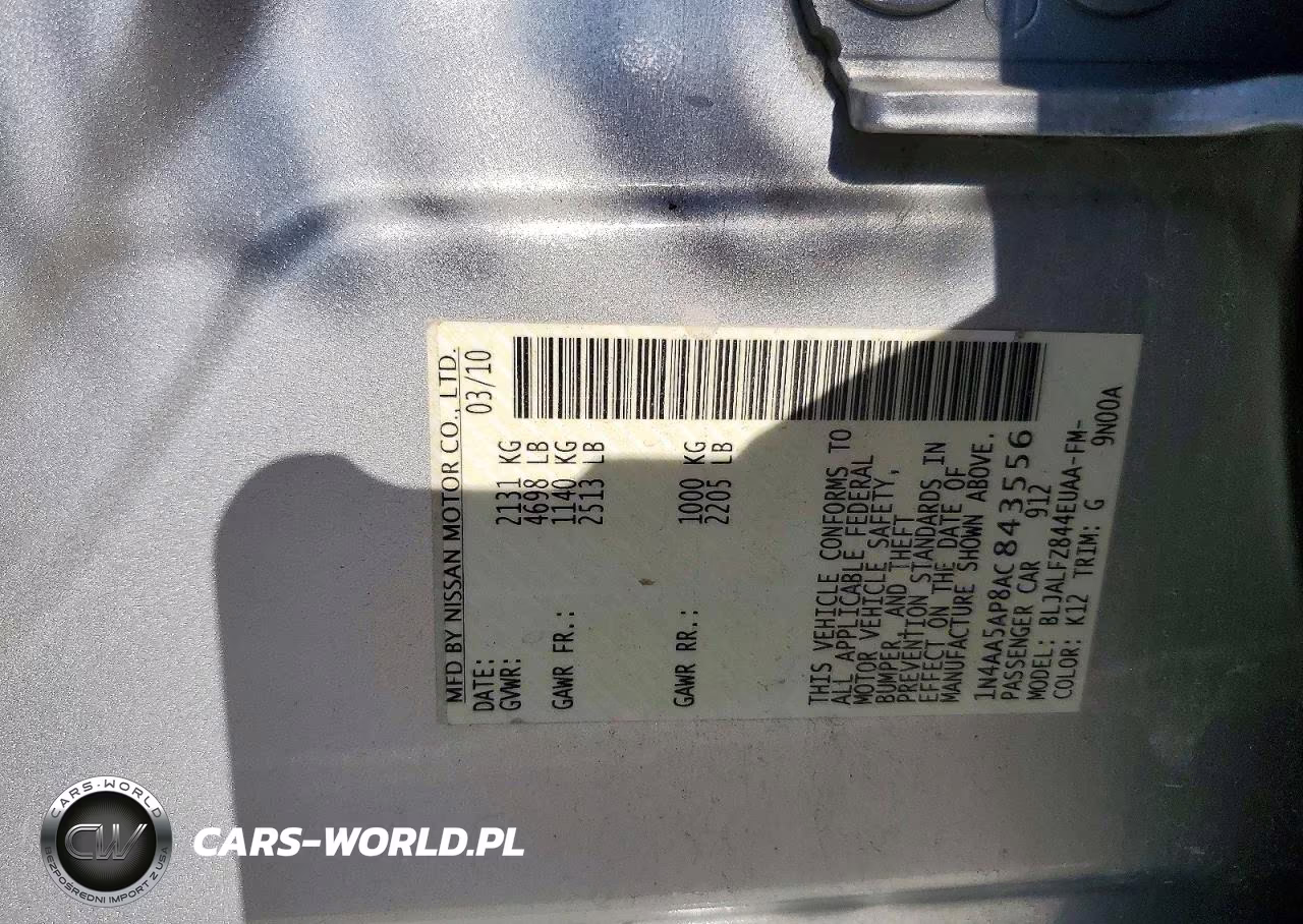 2010 Nissan Maxima S VIN:1N4AA5AP8AC843556 - 12