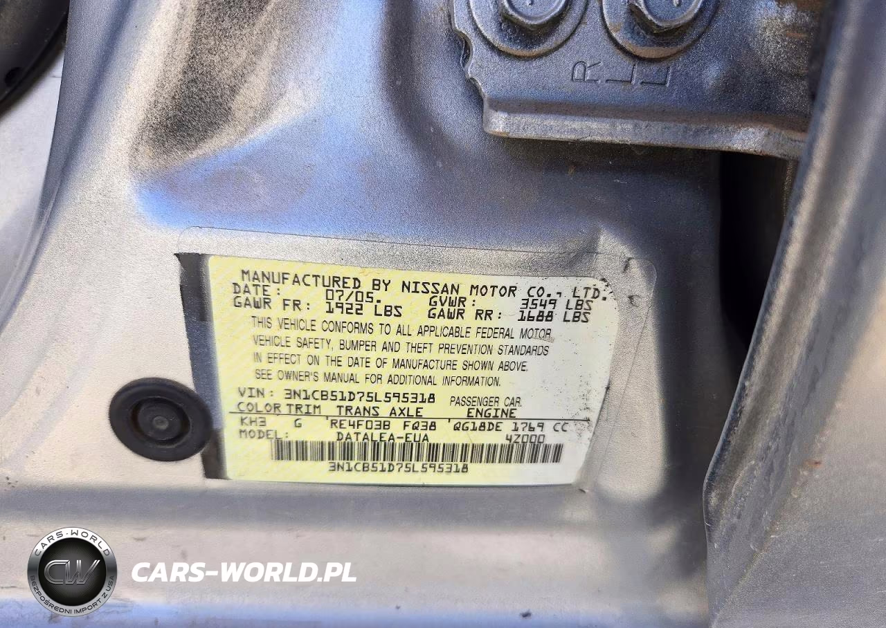 2005 Nissan Sentra 1.8 VIN:3N1CB51D75L595318 - 12