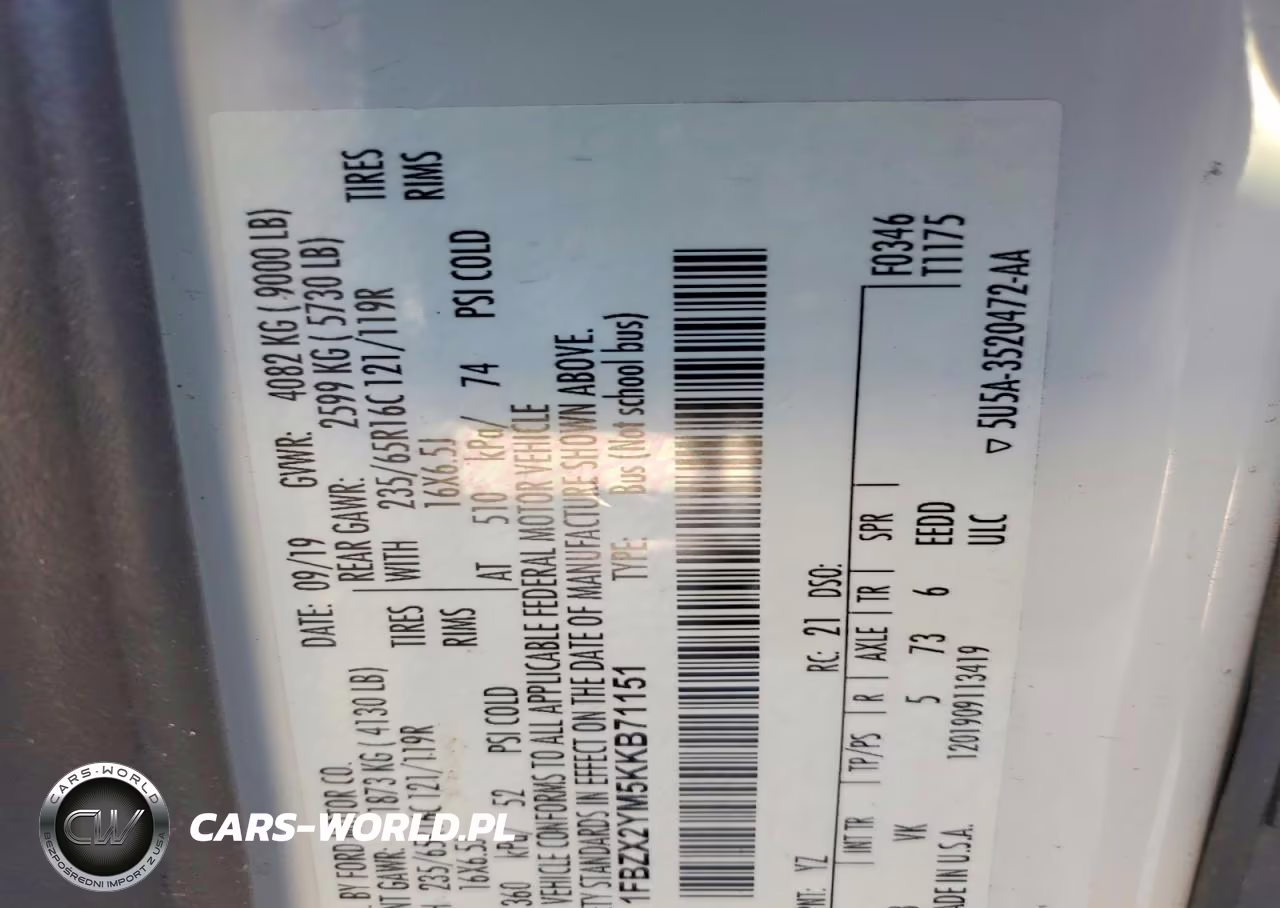 2019 Ford Transit T-350 VIN:1FBZX2YM5KKB71151 - 13