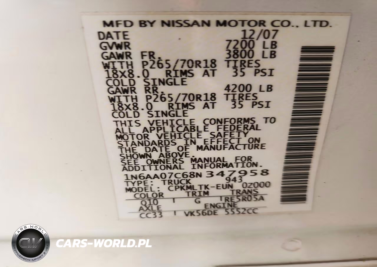 2008 Nissan Titan Xe VIN:1N6AA07C68N347958 - 12