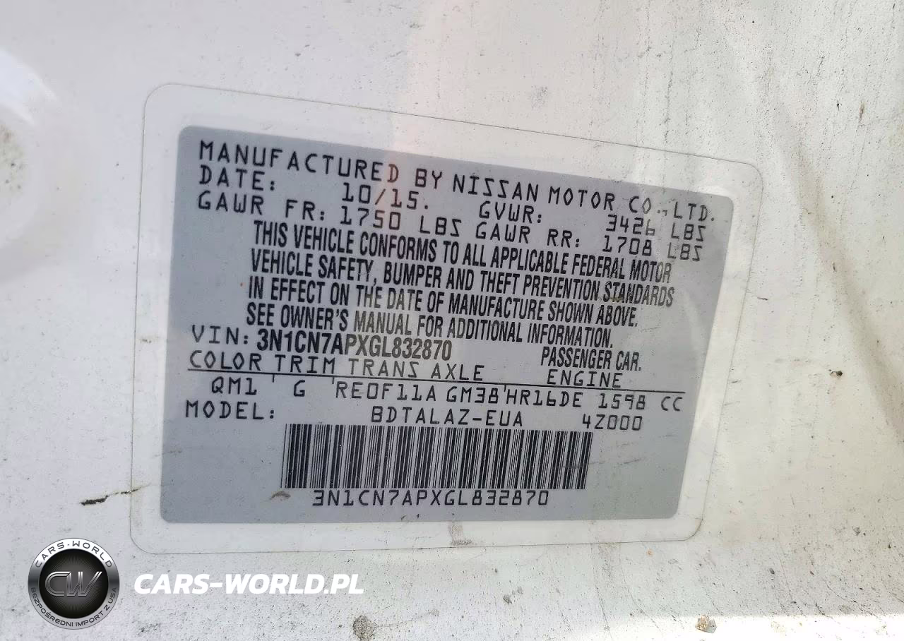 2016 Nissan Versa 1.6 S Plus VIN:3N1CN7APXGL832870 - 12