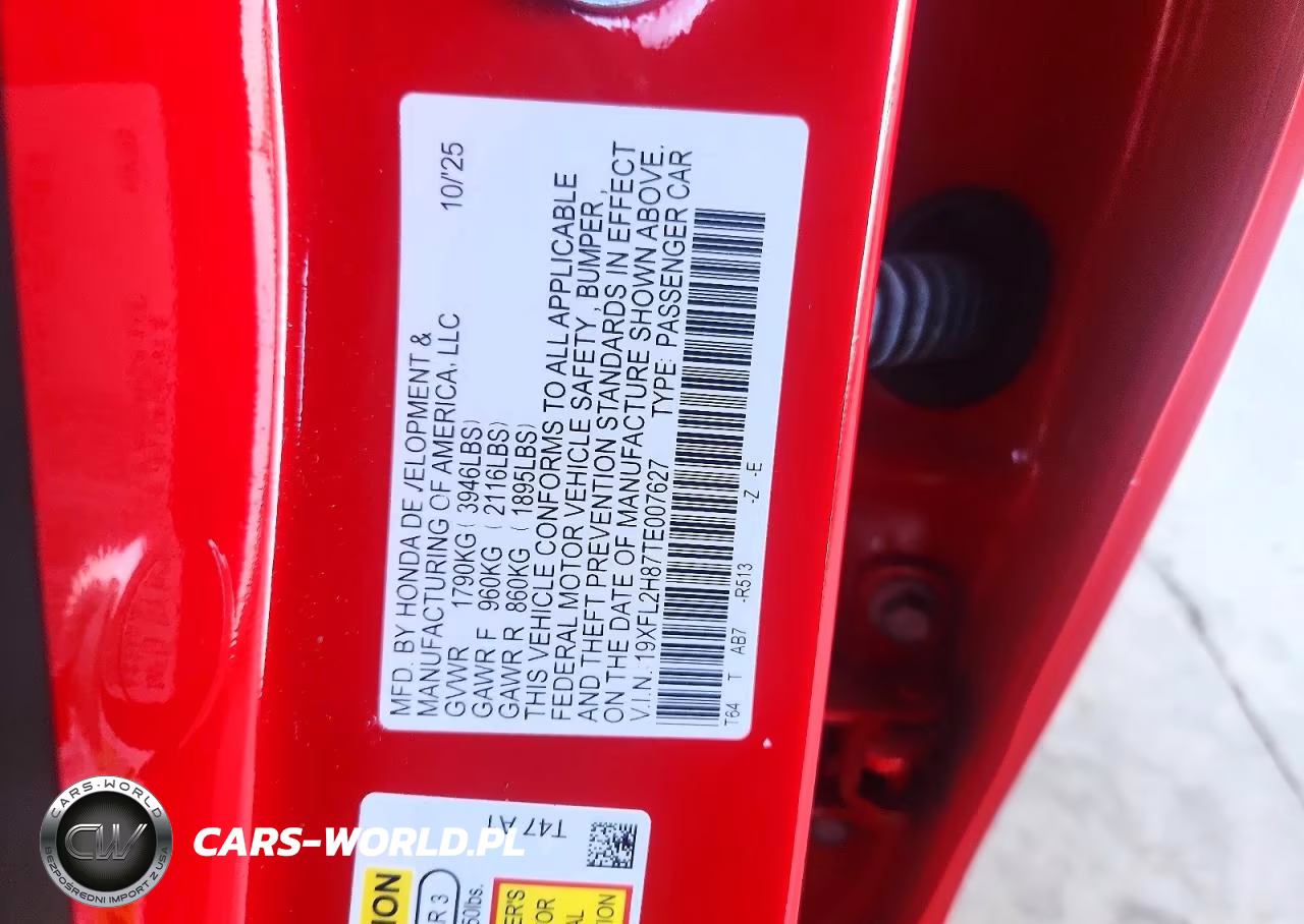 2026 Honda Civic Sport VIN:19XFL2H87TE007627 - 12