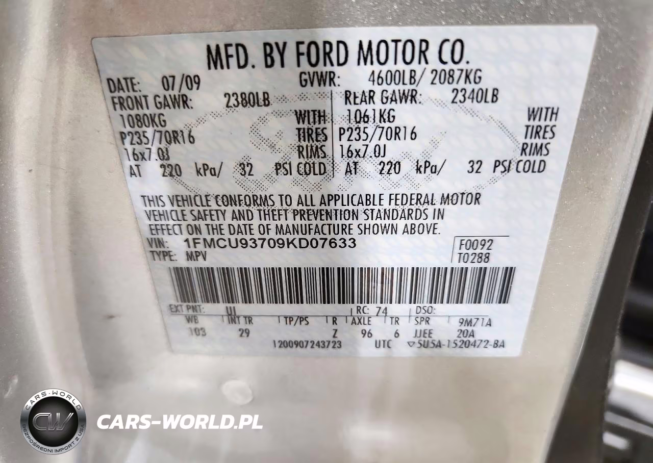 2009 Ford Escape Xlt VIN:1FMCU93709KD07633 - 13