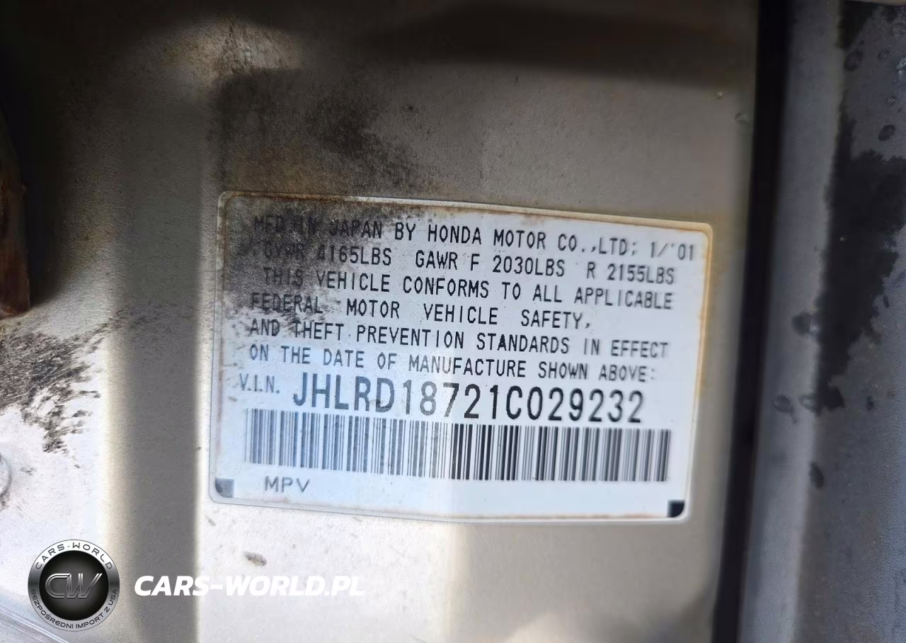 2001 Honda Cr-V Se VIN:JHLRD18721C029232 - 13