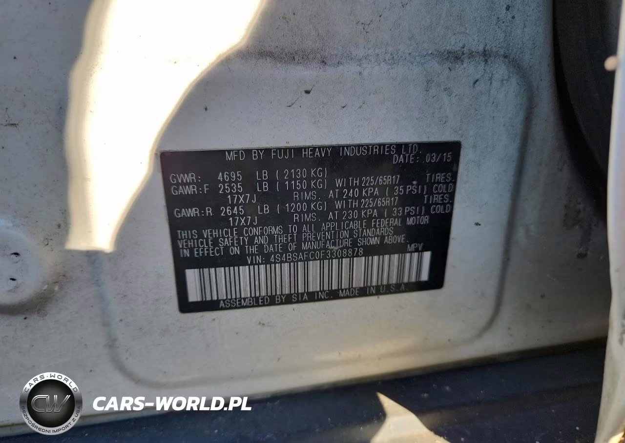 2015 Subaru Outback 2.5I Premium VIN:4S4BSAFC0F3308878 - 13