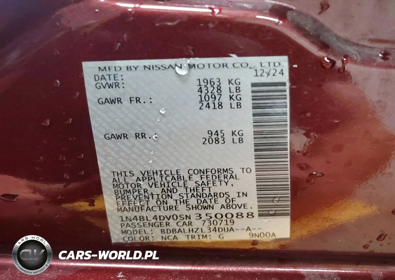 2025 Nissan Altima Sv VIN:1N4BL4DV0SN350088 - 12