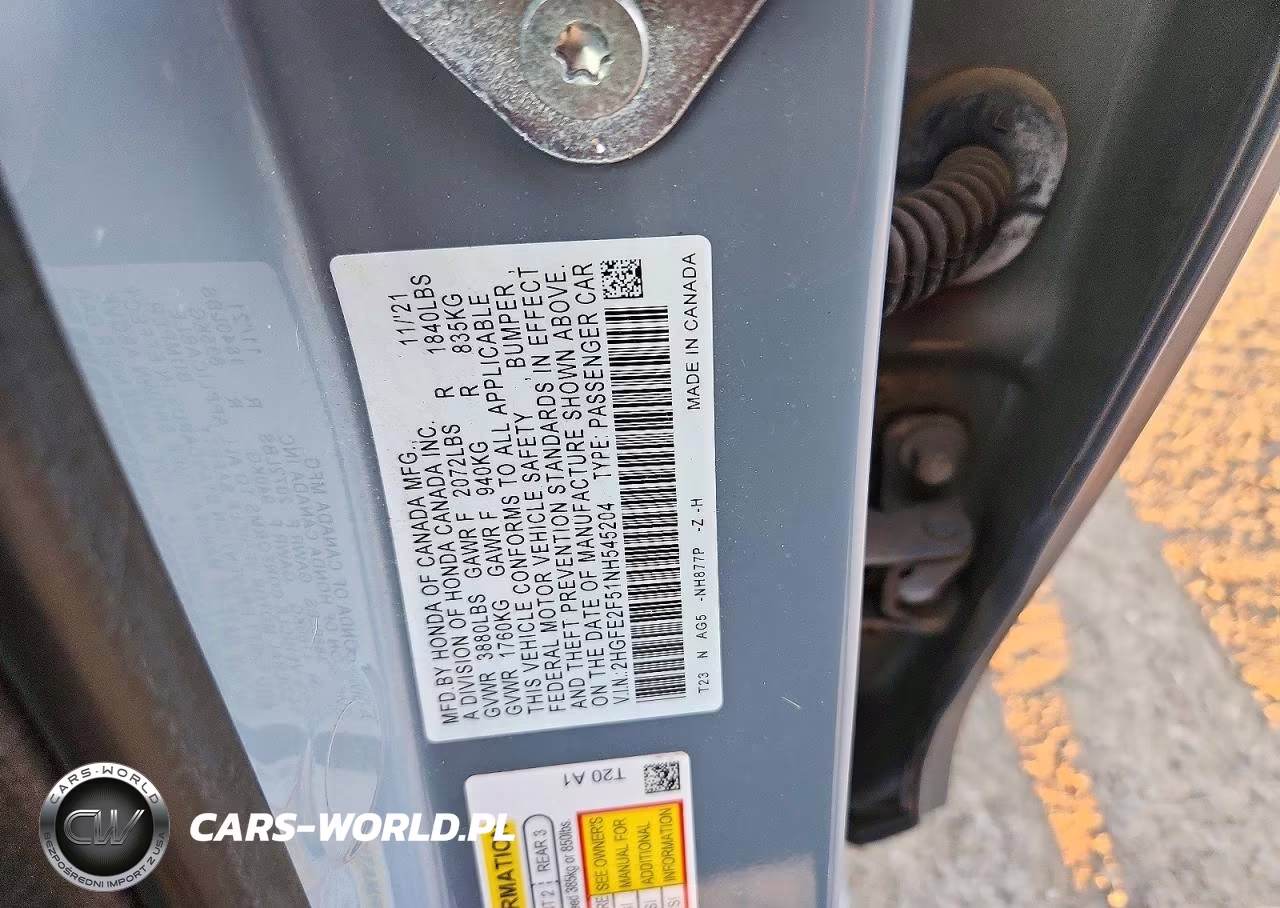 2022 Honda Civic Sport VIN:2HGFE2F51NH545204 - 12