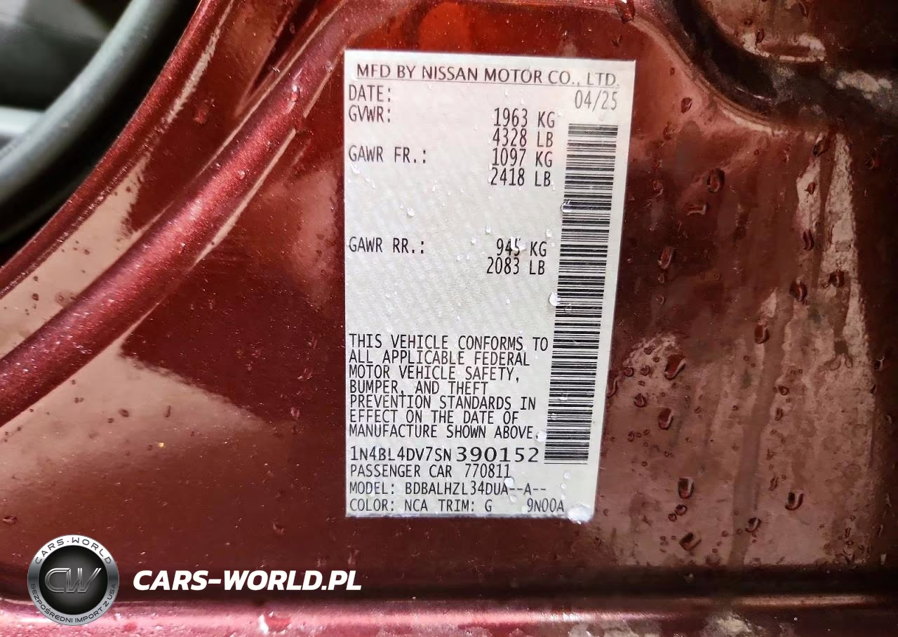 2025 Nissan Altima Sv VIN:1N4BL4DV7SN390152 - 12