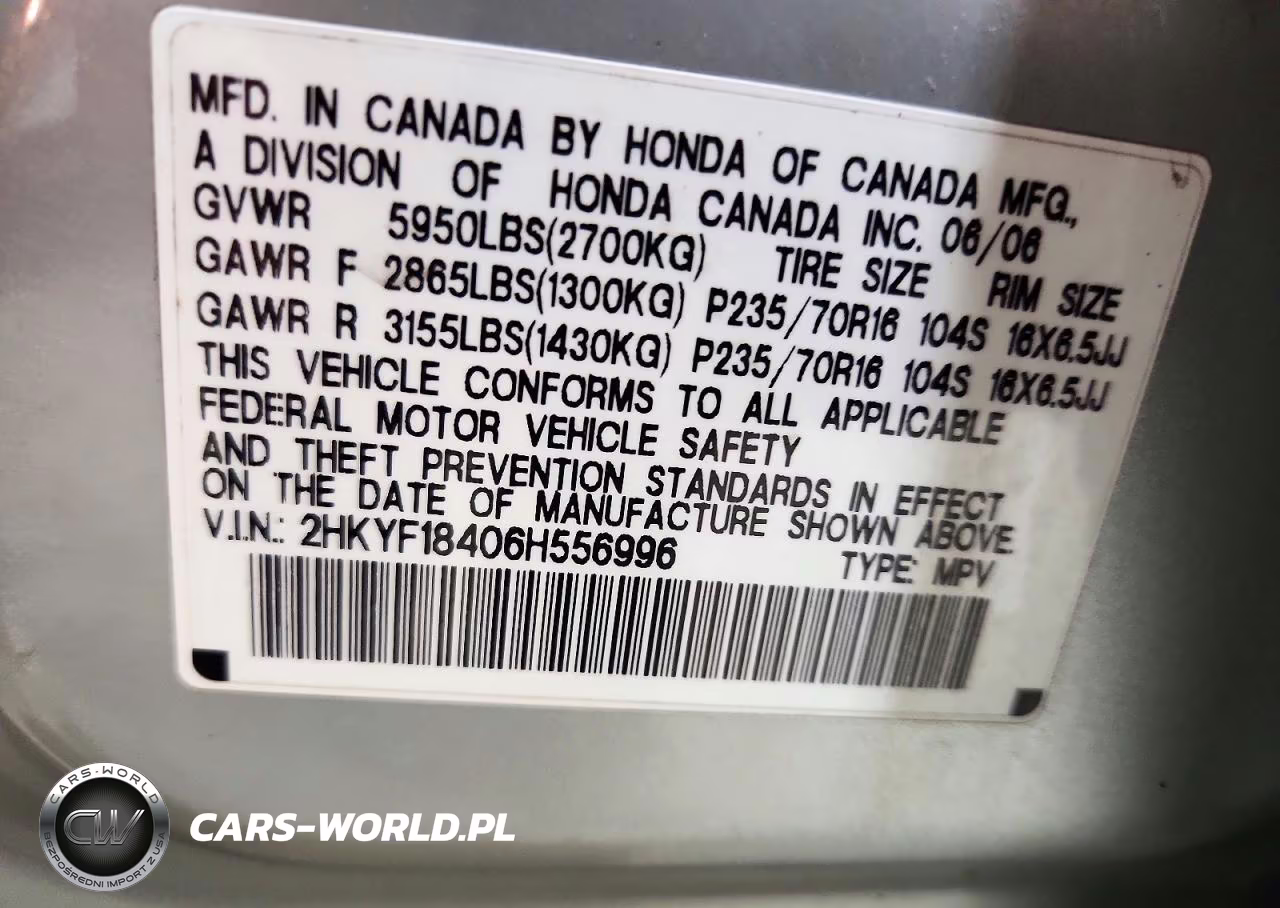 2006 HONDA PILOT EX VIN:2HKYF18406H556996 - 13