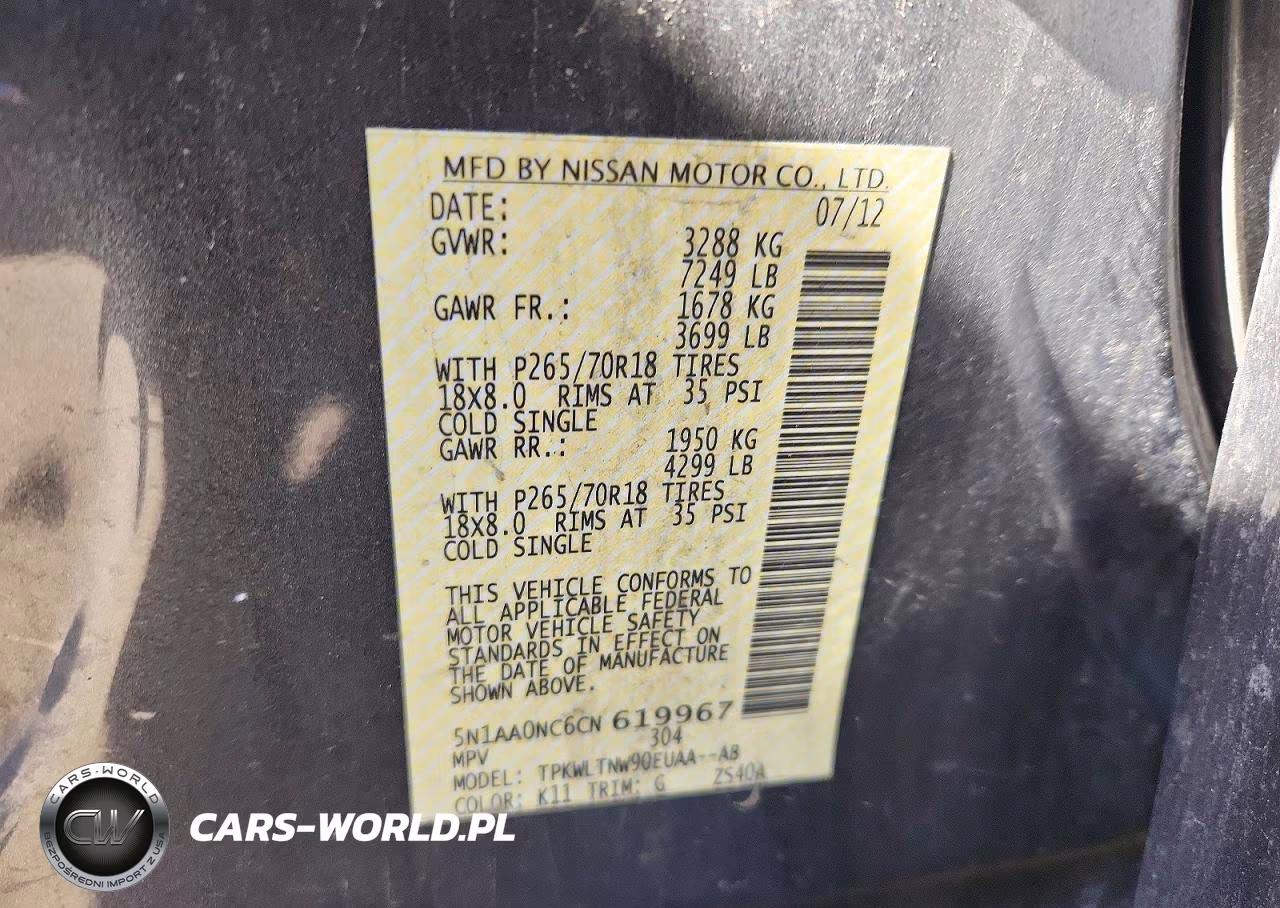 2012 Nissan Armada Sv VIN:5N1AA0NC6CN619967 - 13