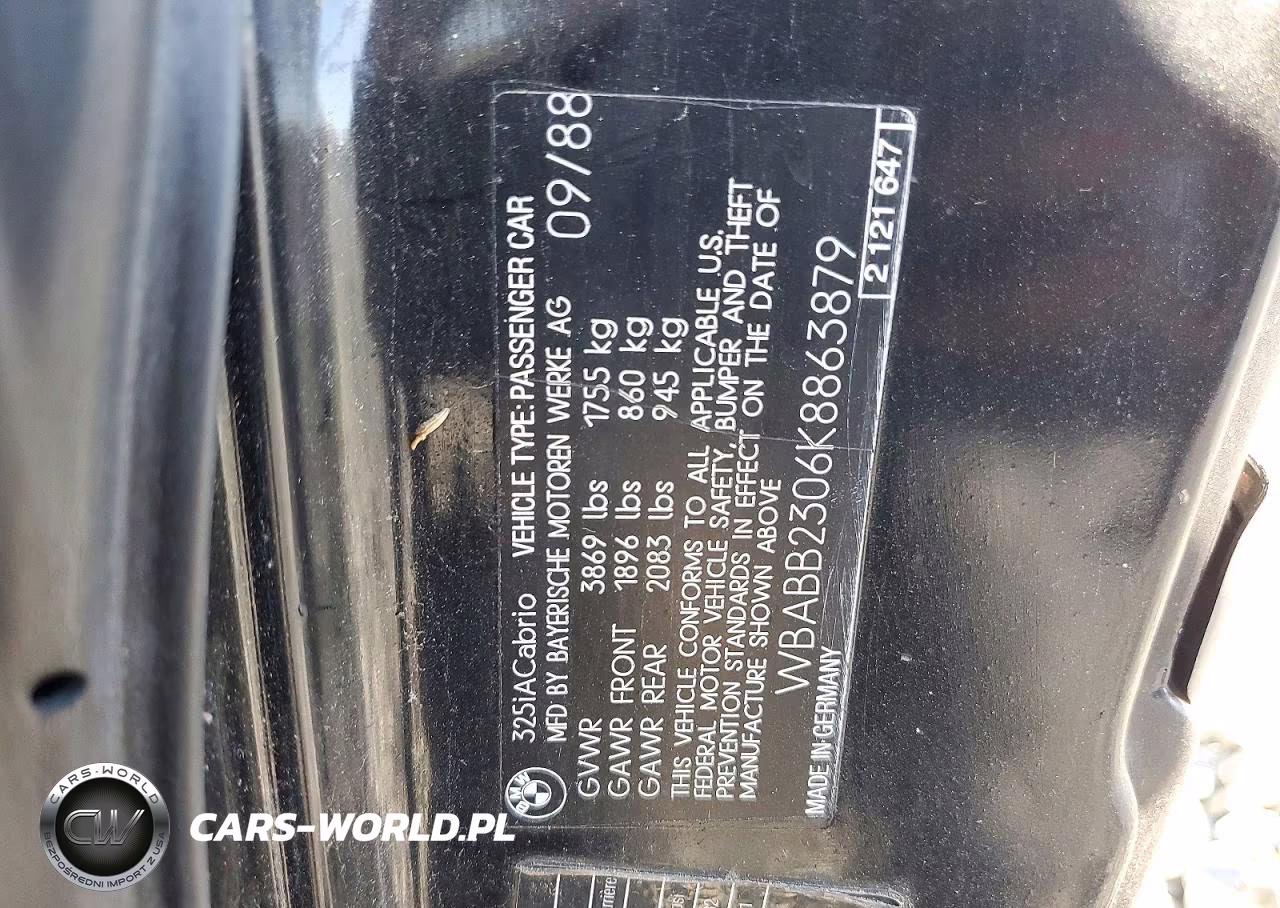 1989 BMW 325 I Automatic VIN:WBABB2306K8863879 - 12