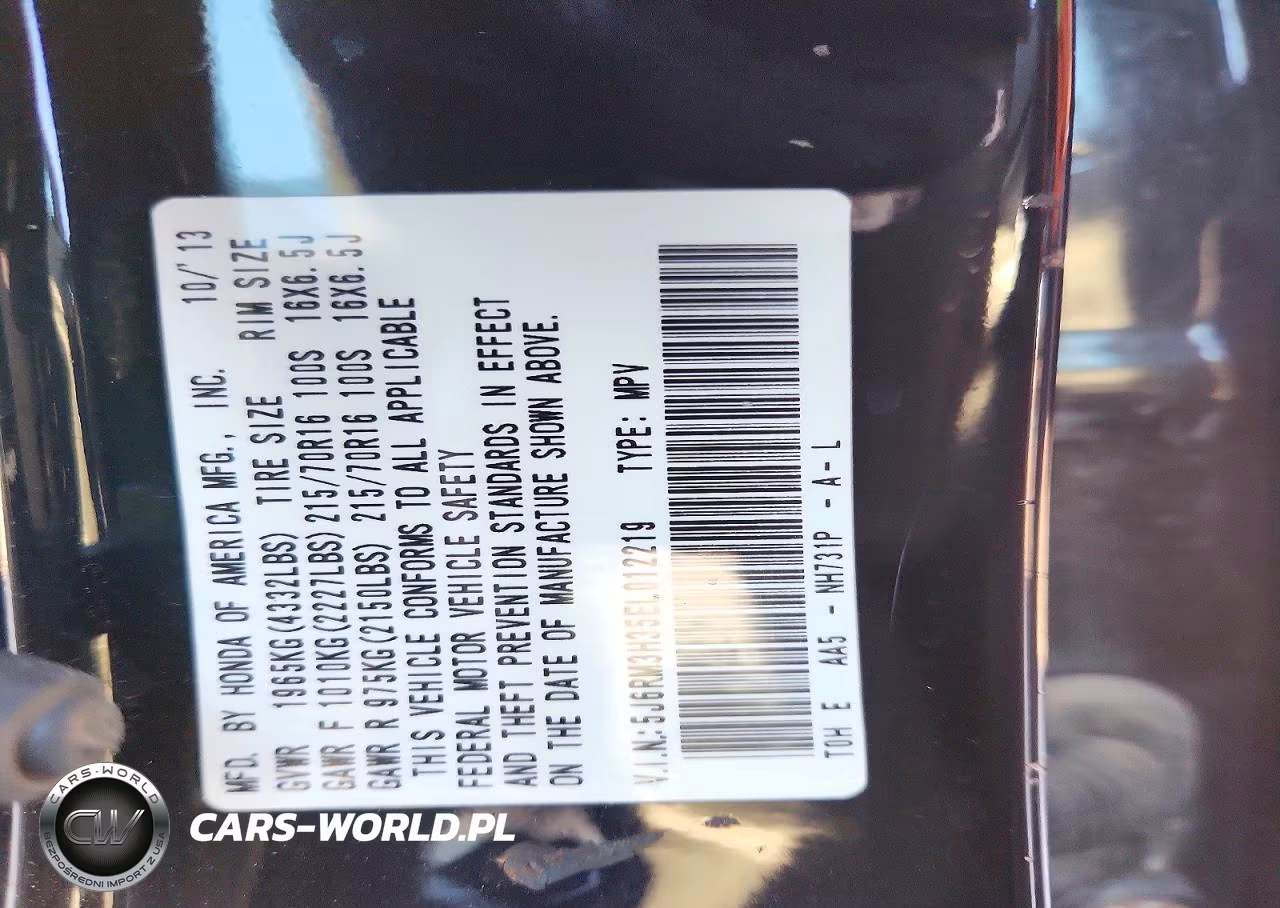 2014 Honda Cr-V Lx VIN:5J6RM3H35EL012219 - 12