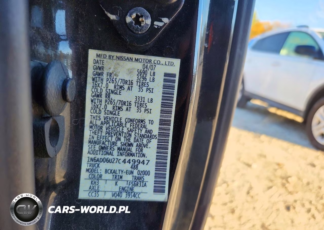 2007 Nissan Frontier Se VIN:1N6AD06U27C449947 - 12