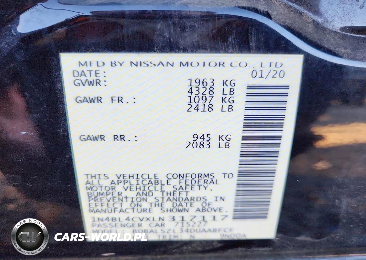 2020 Nissan Altima Sr VIN:1N4BL4CVXLN317117 - 12