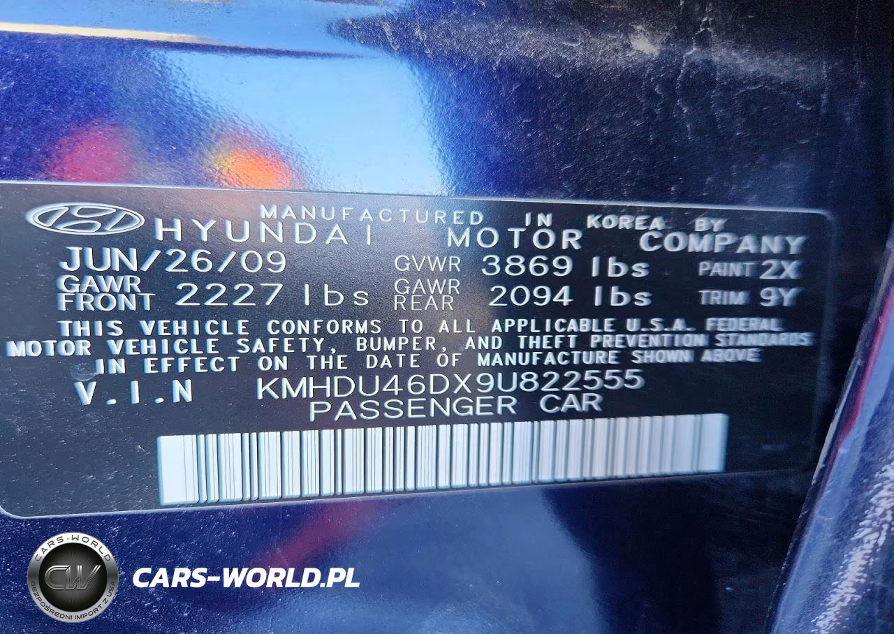2009 Hyundai Elantra Gls VIN:KMHDU46DX9U822555 - 12