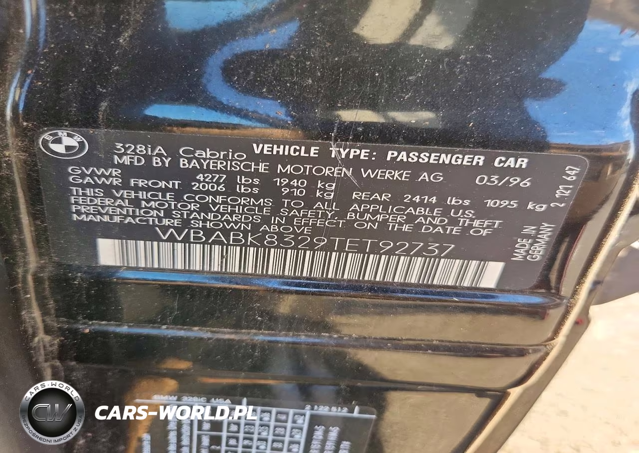 1996 BMW 328 Ic Automatic VIN:WBABK8329TET92737 - 12