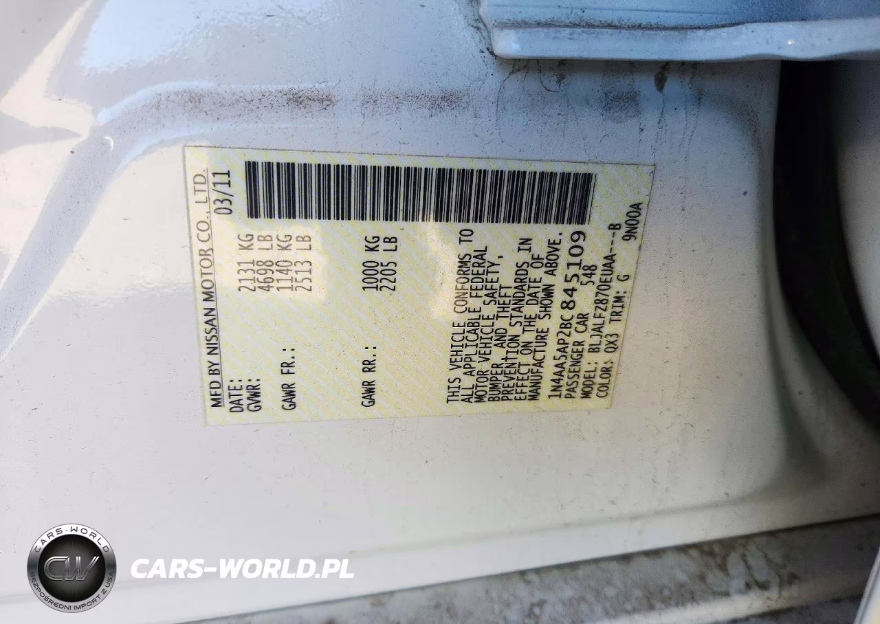 2011 Nissan Maxima 3.5 S VIN:1N4AA5AP2BC845109 - 13