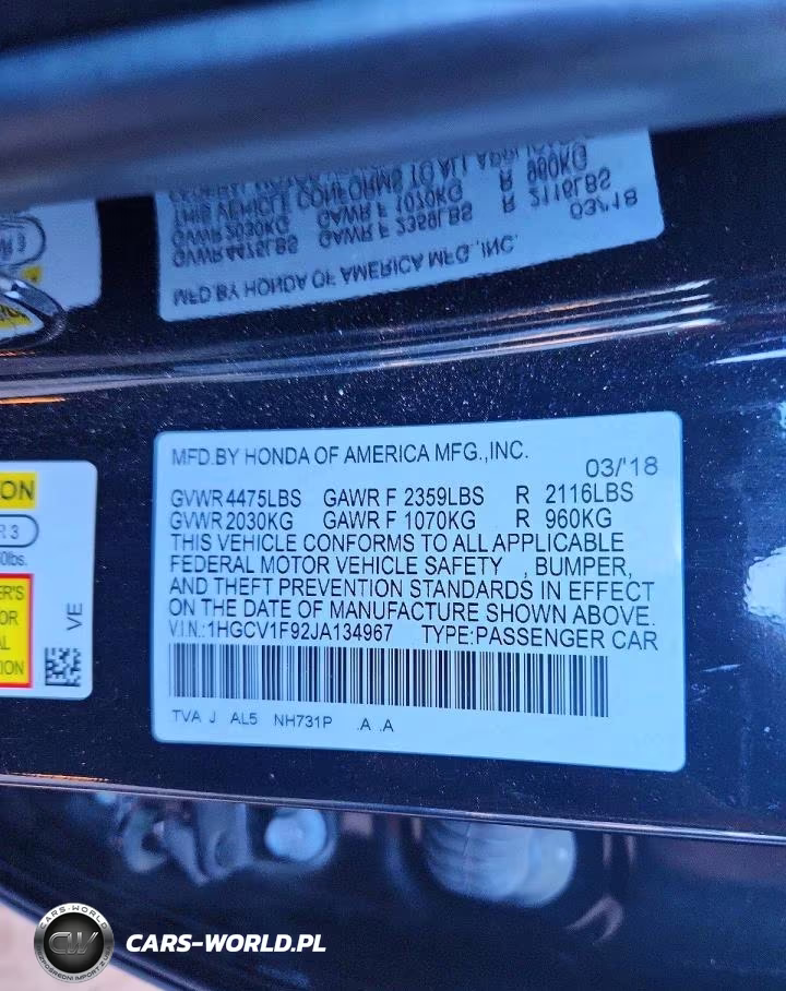 2018 Honda Accord Touring VIN:1HGCV1F92JA134967 - 12