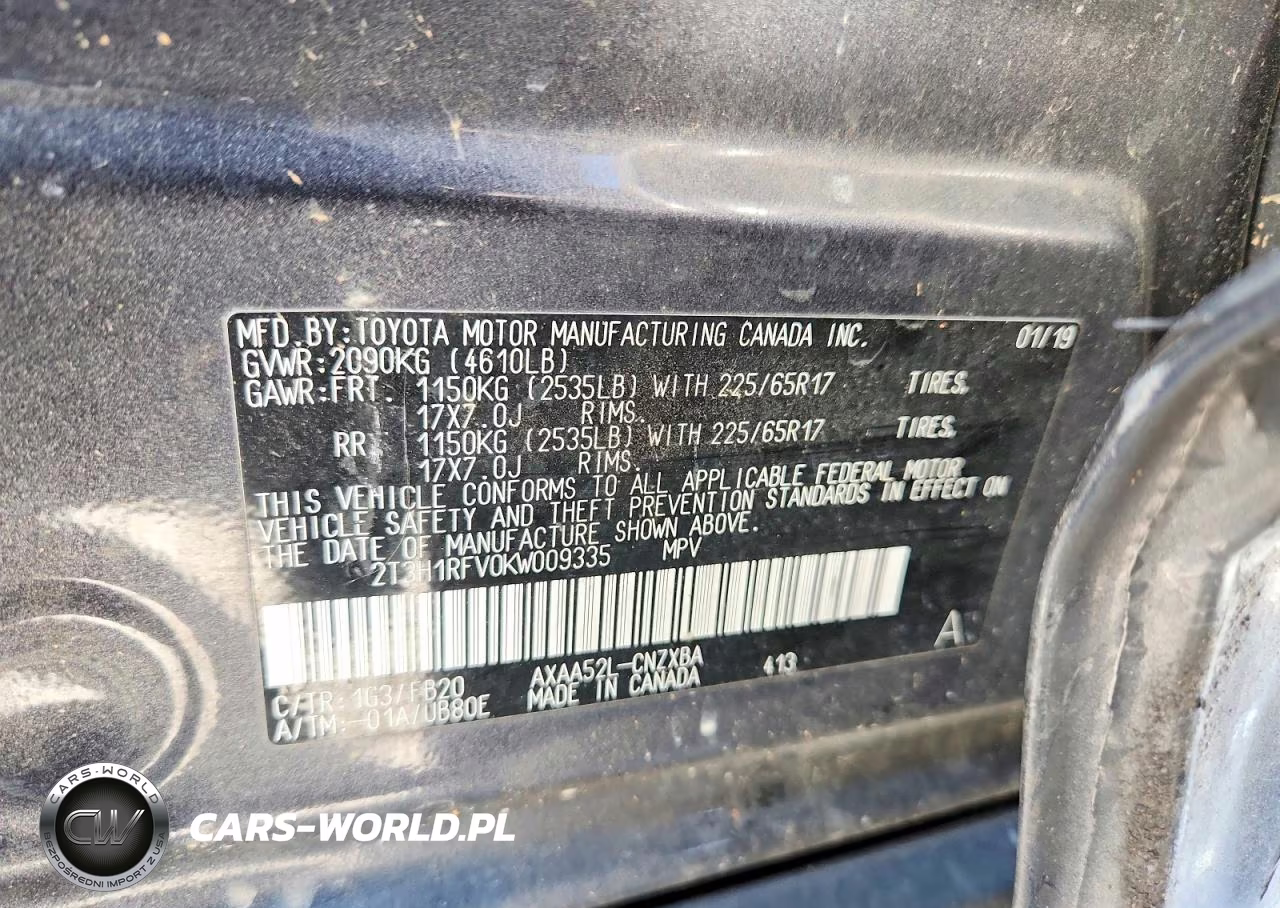 2019 Toyota Rav4 Le VIN:2T3H1RFV0KW009335 - 12