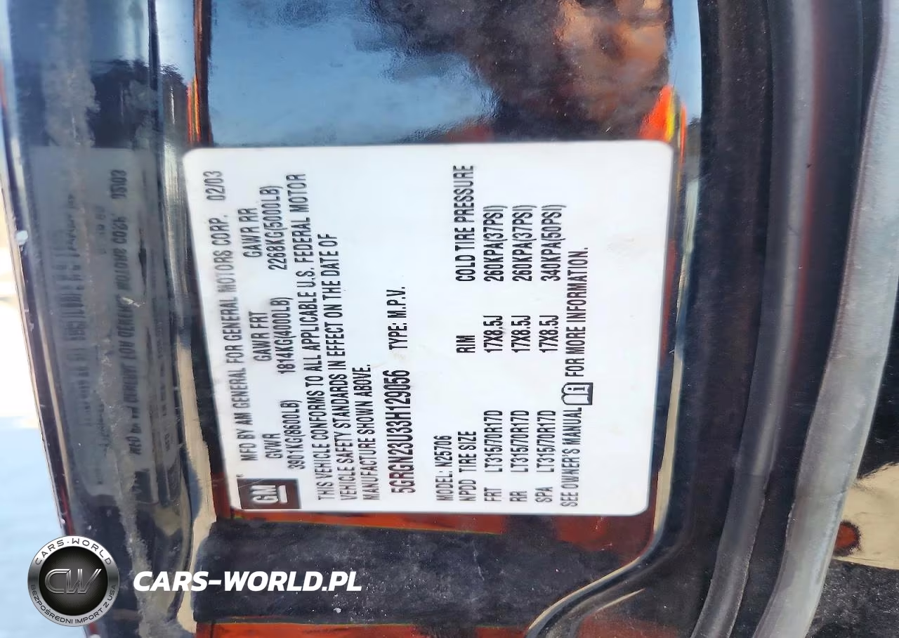 2003 Hummer H2 VIN:5GRGN23U33H129056 - 13