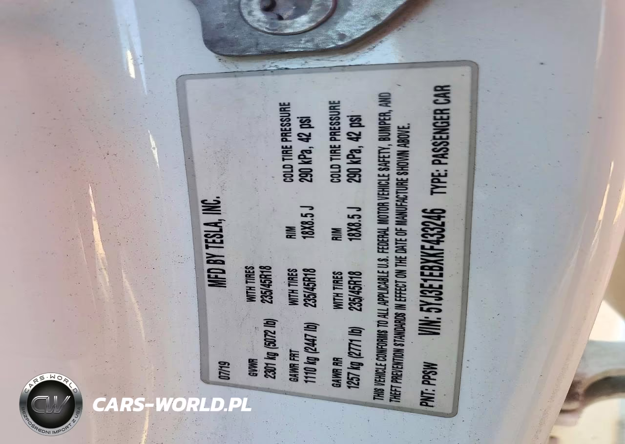 2019 Tesla Model 3 VIN:5YJ3E1EBXKF433246 - 12