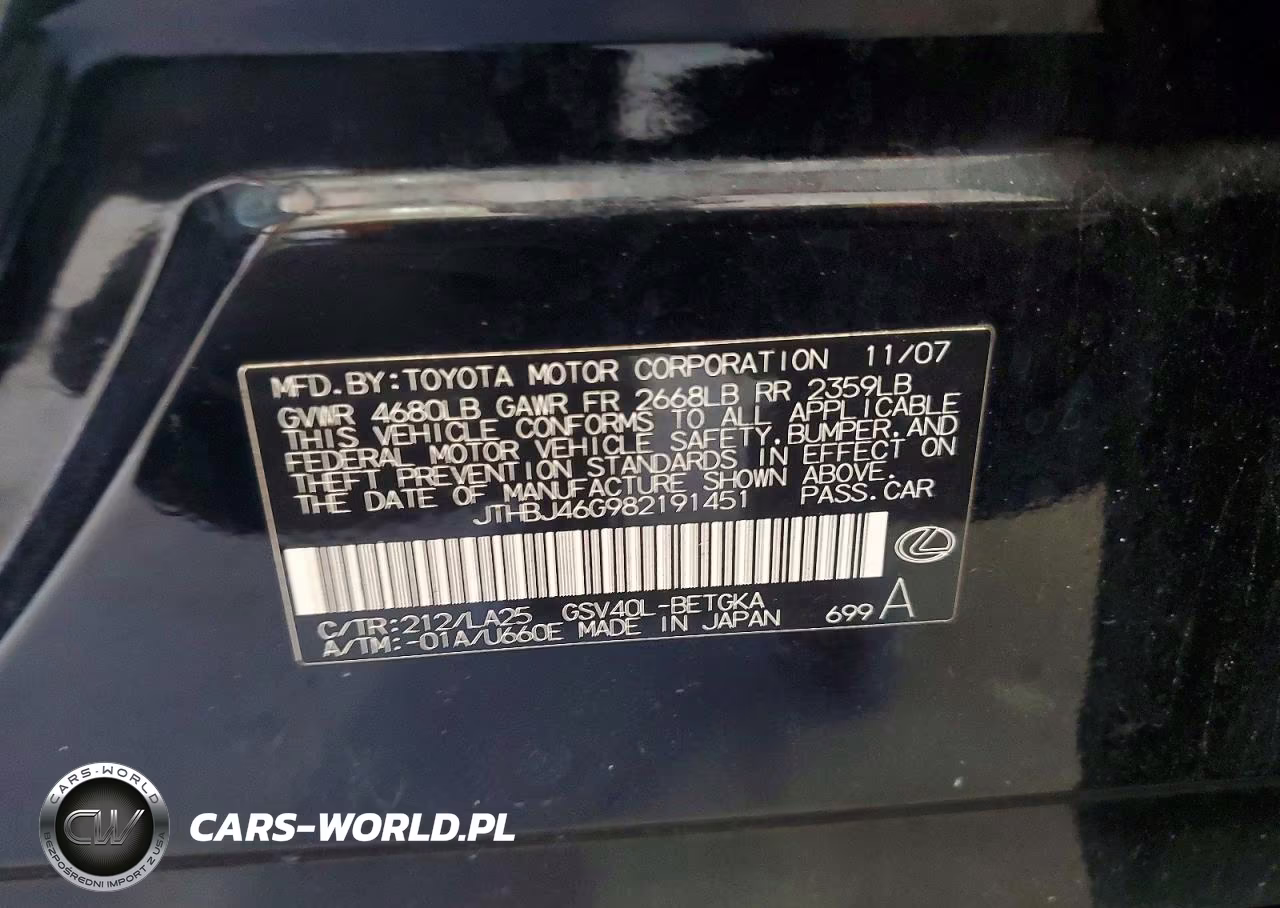 2008 Lexus Es 350 VIN:JTHBJ46G982191451 - 12