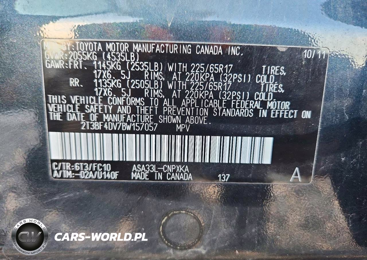 2011 Toyota Rav4 Base VIN:2T3BF4DV7BW157057 - 13