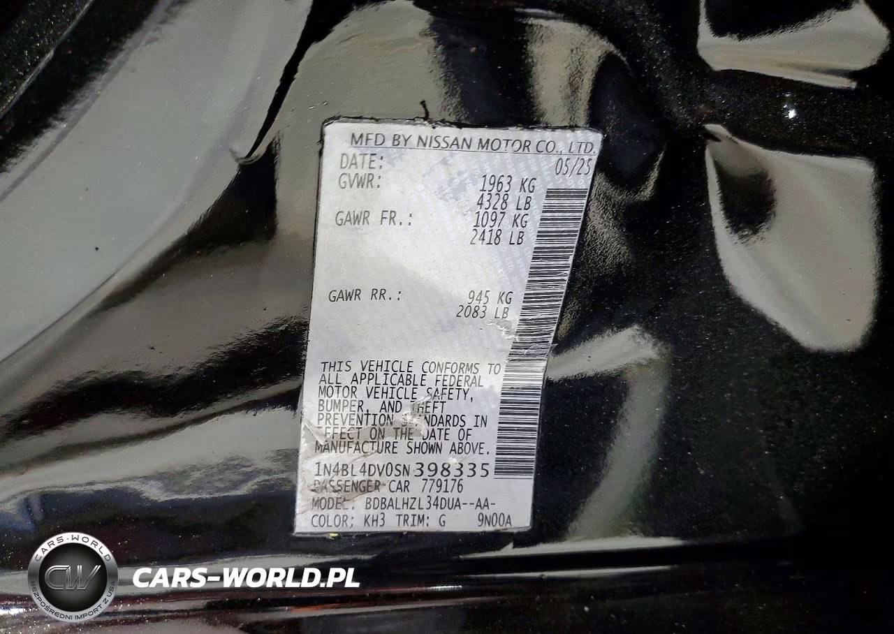 2025 Nissan Altima Sv VIN:1N4BL4DV0SN398335 - 12