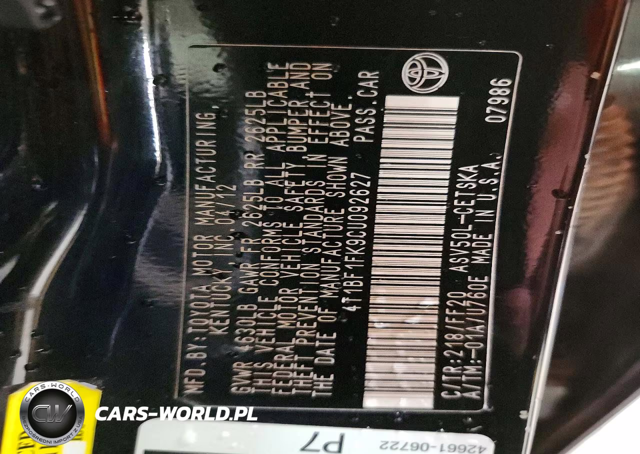 2012 Toyota Camry Se VIN:4T1BF1FK9CU092627 - 12
