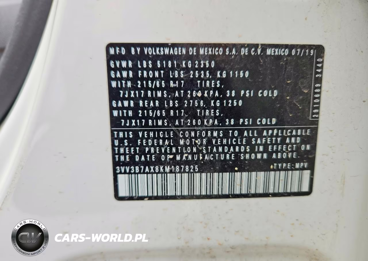 2019 Volkswagen Tiguan Se VIN:3VV3B7AX8KM187825 - 13