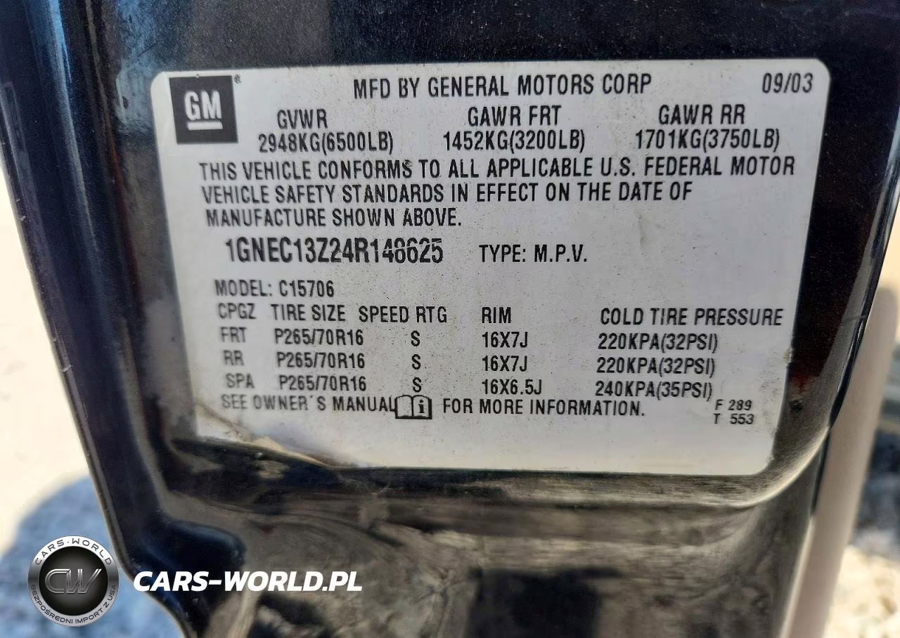 2004 Chevrolet Tahoe C1500 VIN:1GNEC13Z24R148625 - 13