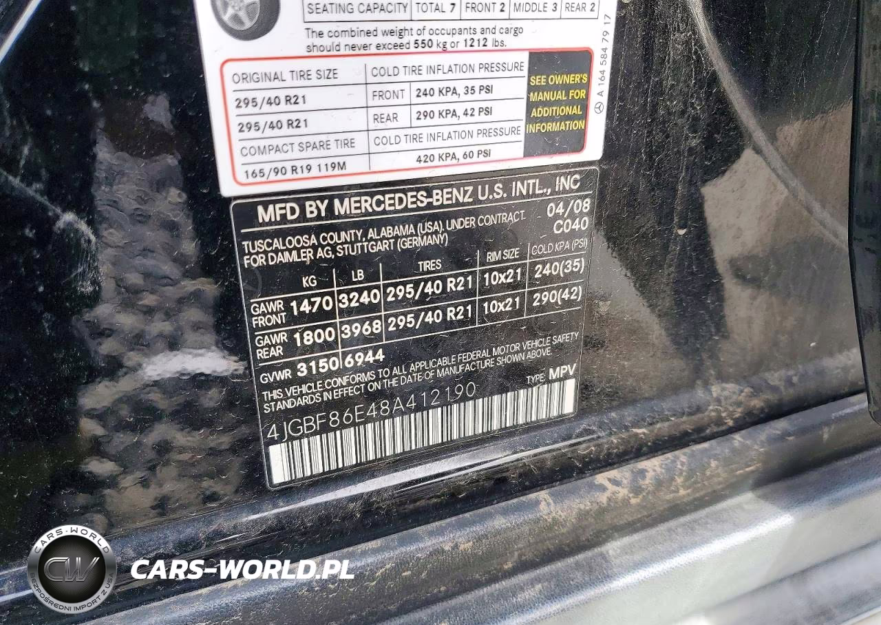 2008 Mercedes-Benz Gl 550 4Matic VIN:4JGBF86E48A412190 - 14