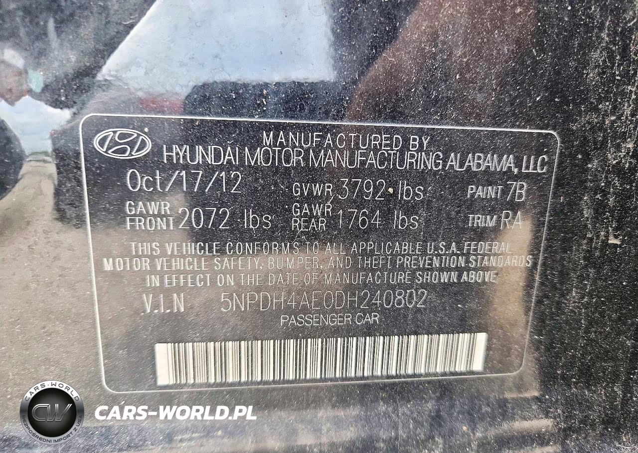 2013 Hyundai Elantra Limited VIN:5NPDH4AE0DH240802 - 12