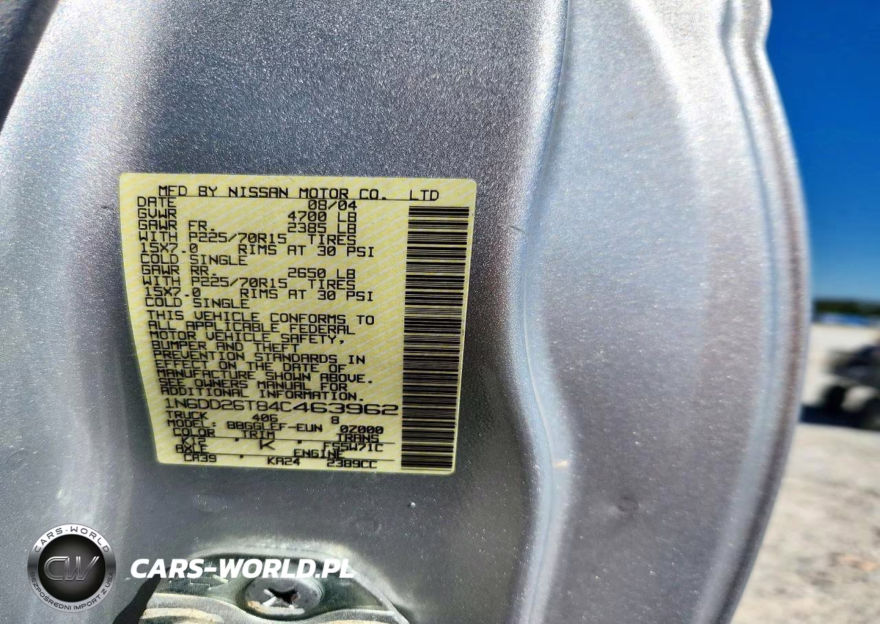 2004 Nissan Frontier Standard VIN:1N6DD26T84C463962 - 12