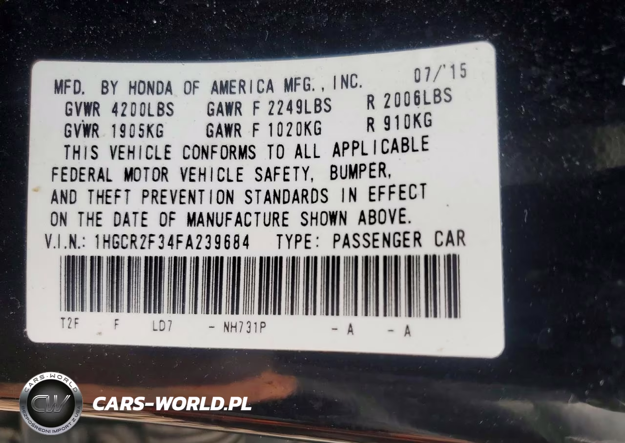 2015 Honda Accord Lx VIN:1HGCR2F34FA239684 - 12
