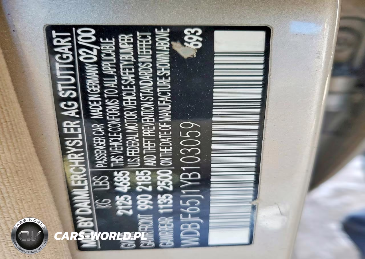 2000 Mercedes-Benz E 320 VIN:WDBJF65J1YB103059 - 12