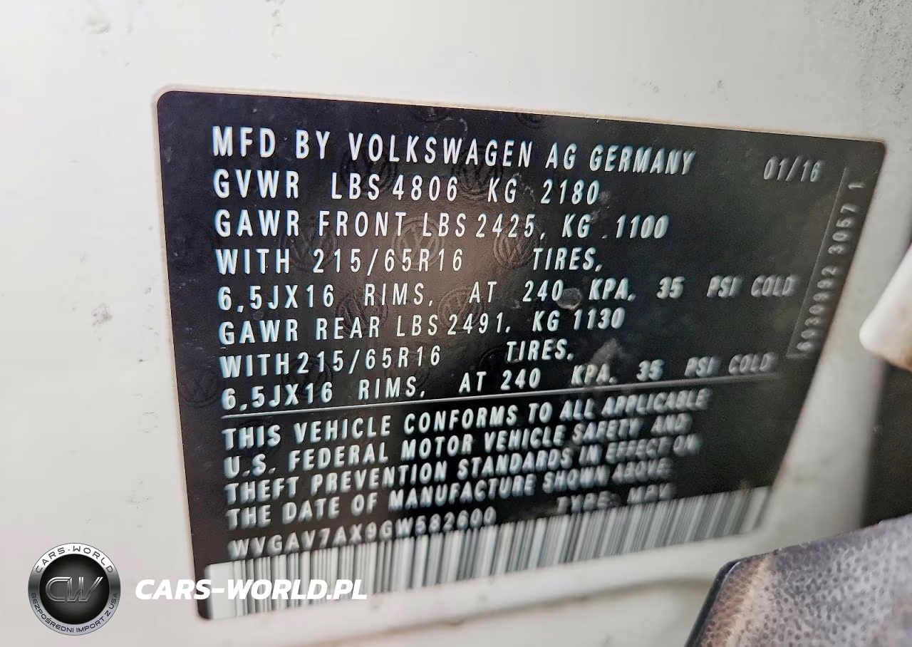 2016 Volkswagen Tiguan S VIN:WVGAV7AX9GW582600 - 13