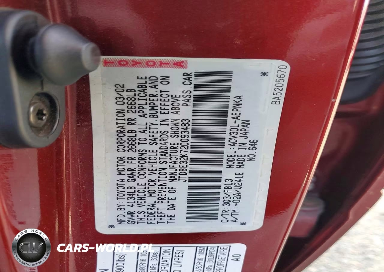 2002 Toyota Camry Le VIN:JTDBE32K720093483 - 12