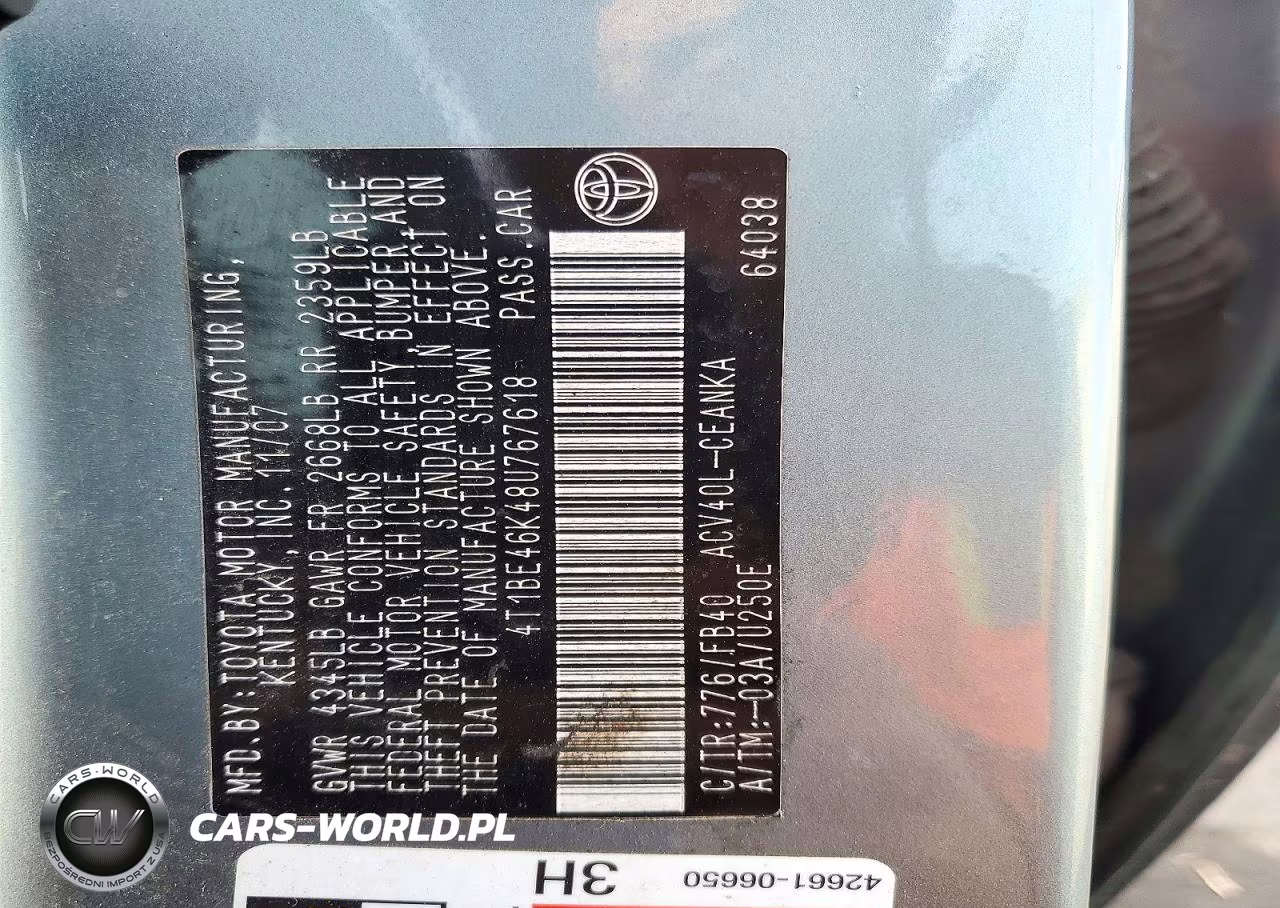 2008 Toyota Camry Le 4D Sedan VIN:4T1BE46K48U767618 - 12